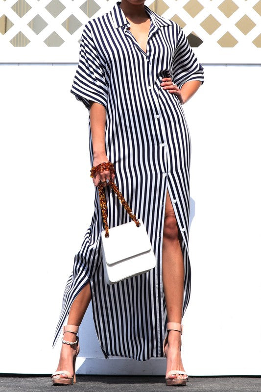 Maxi Button-down Striped Dress *(Various Colors)