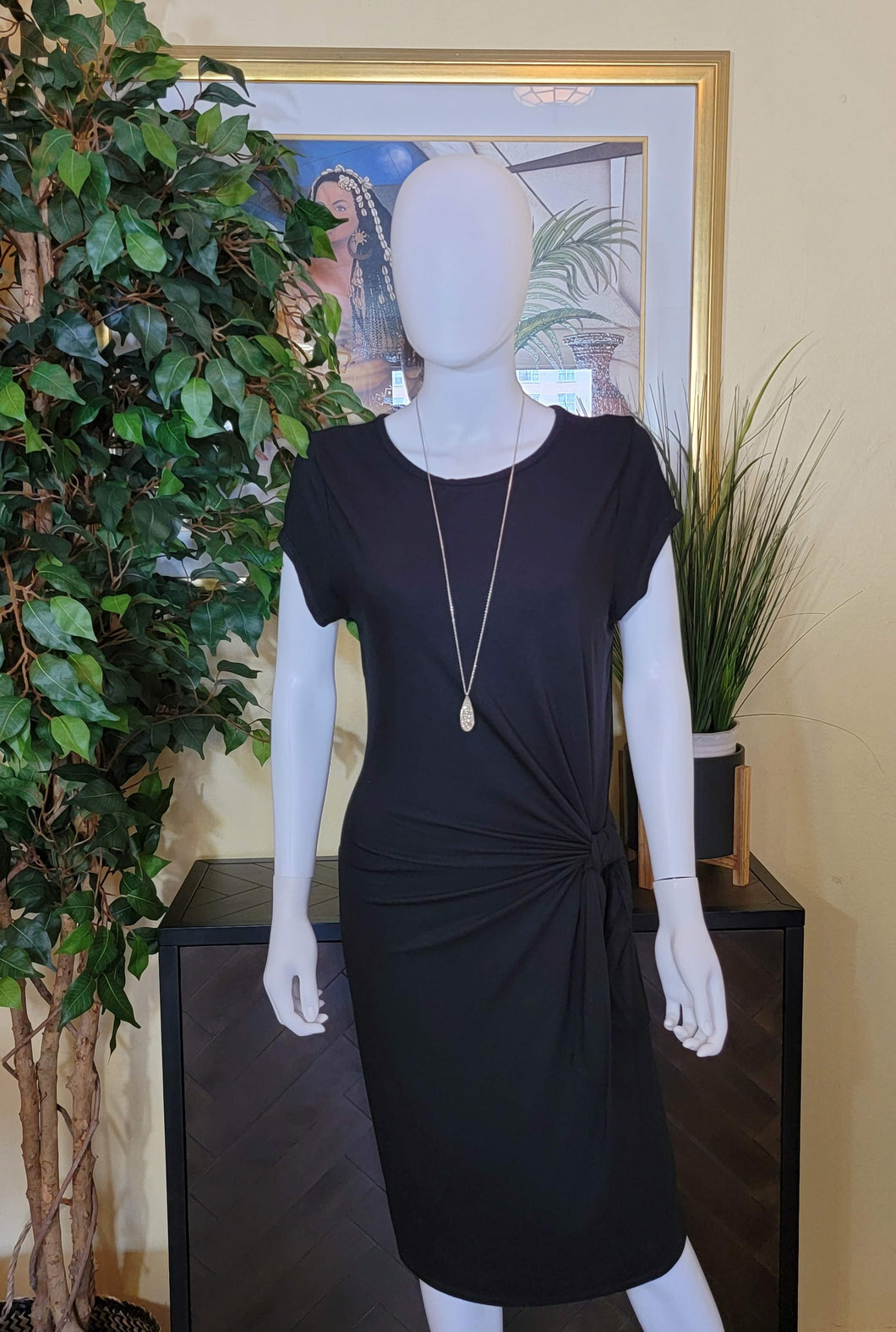 Black Faux Wrap / Tie Knot Dress