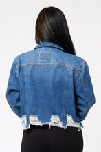 Load image into Gallery viewer, Denim Distressed Cropped Jacket
