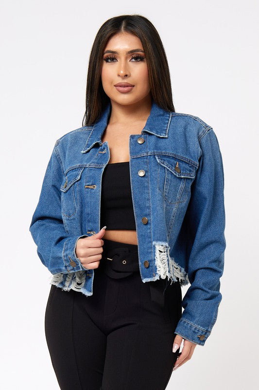 Denim Distressed Cropped Jacket