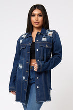 Load image into Gallery viewer, Denim Distressed Mid-Length Jacket
