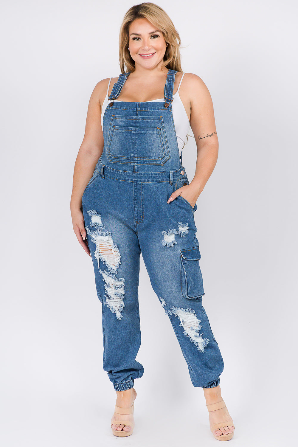 Distressed Denim - Farmer Overalls (PLUS SIZE)